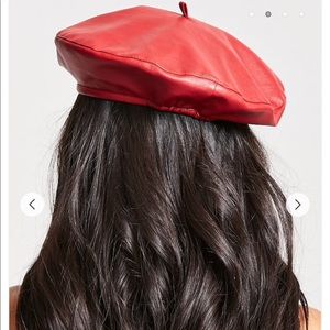 Faux Leather Raspberry Beret